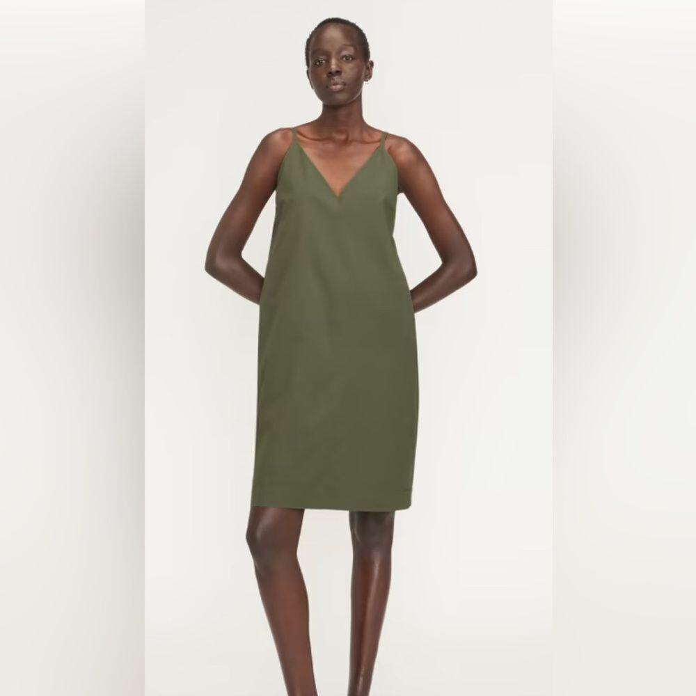 Everlane Womens Olive Green Sleeveless Poplin Slip Dress Size 2
